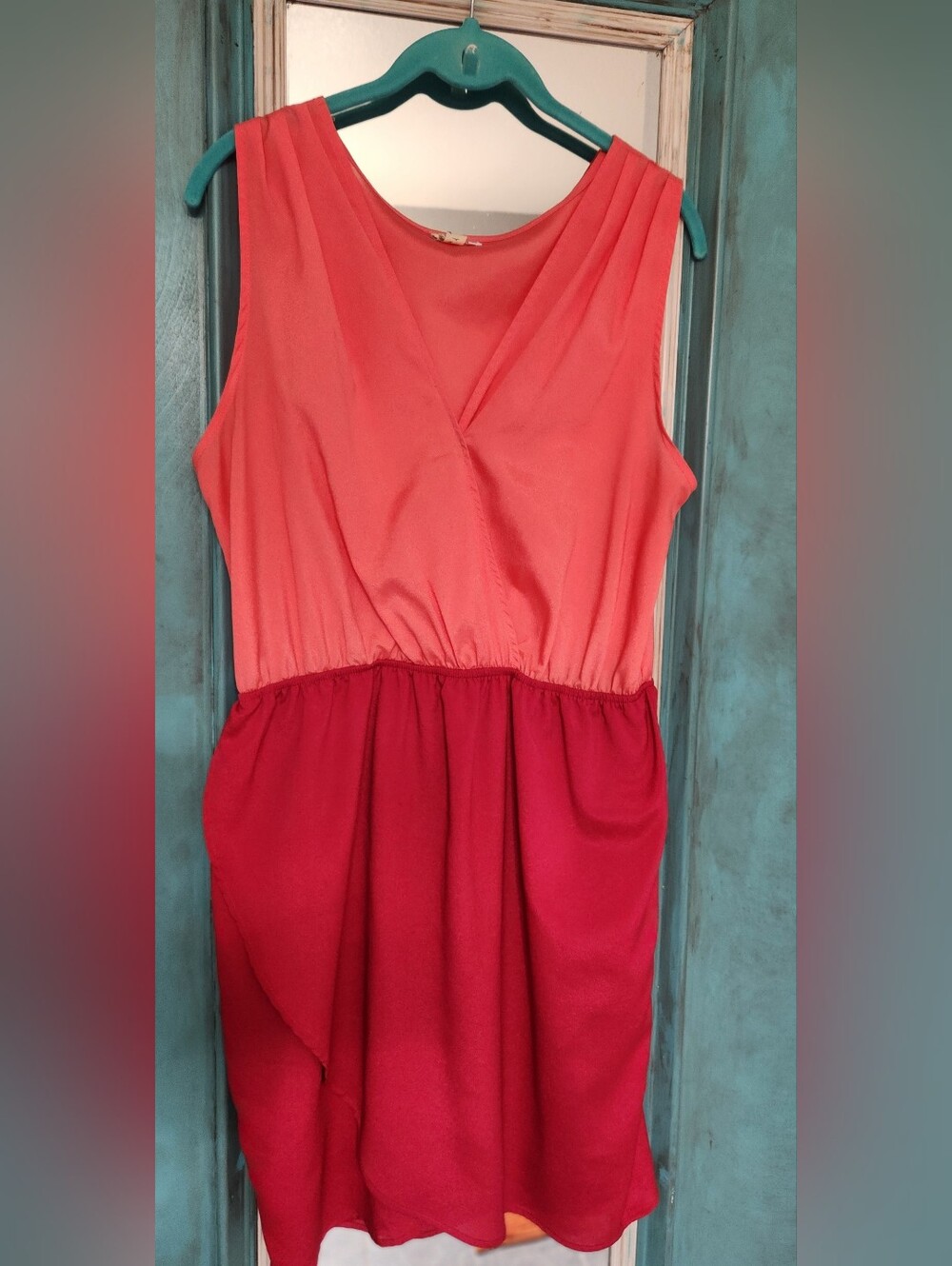 Two-Tone Coral and Berry Sleeveless Dress